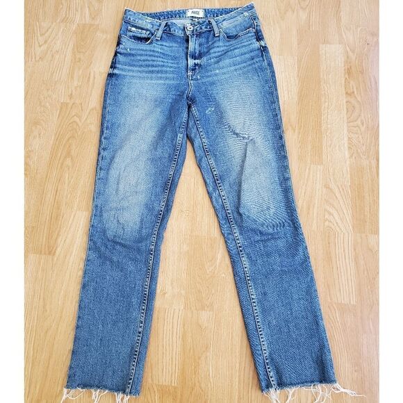 PAIGE Hoxton High Waist Slim Raw-Hem Distressed Jeans size 28 - Picture 2 of 13